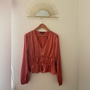 Mixed Thread, XL Long sleeve shirt, color Red Orange, button up puffy sleeves